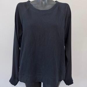 J. Crew Top Womens Sz XL Black Cotton Sheer Long Sleeve CrewNeck Preppy Capsule